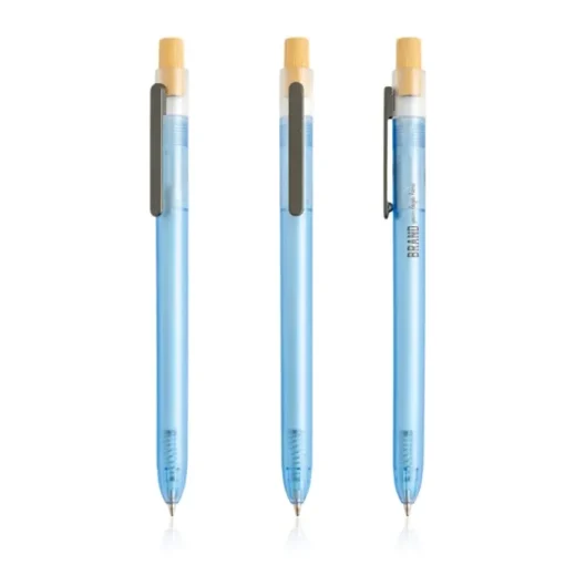 Gift Campaign Penna blu in plastica raccolta in zone costiere con pulsante in bambù> Penne Ecologiche|Penne Di Plastica