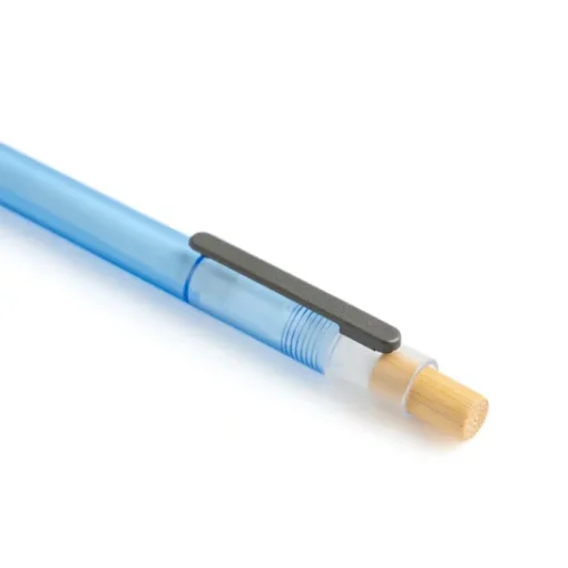 Gift Campaign Penna blu in plastica raccolta in zone costiere con pulsante in bambù> Penne Ecologiche|Penne Di Plastica