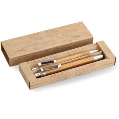Gift Campaign Penna con inchiostro blu e Portamine con logo entrambe in Bambú> Penne Ecologiche
