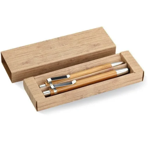 Gift Campaign Penna con inchiostro blu e Portamine con logo entrambe in Bambú> Penne Ecologiche