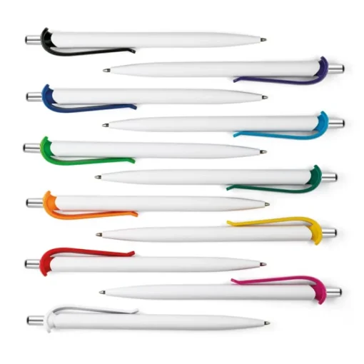 Gift Campaign Penna di plastica bianca con clip in vari colori e inchiostro blu> Penne Di Plastica
