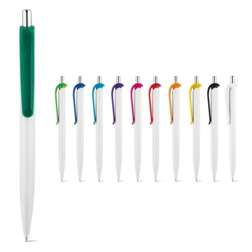 Gift Campaign Penna di plastica bianca con clip in vari colori e inchiostro blu> Penne Di Plastica