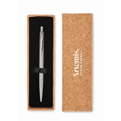 Gift Campaign Penna in acciaio con scatola di sughero inchiostro blu CorkAlu> Penne Ecologiche