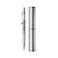 Gift Campaign Penna in alluminio con astuccio cilindrico abbinato inchiostro blu></noscript> Penne In Metallo