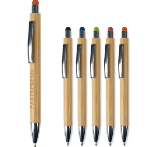 Gift Campaign Penna in bambù con gommino touch colorato e inchiostro blu> Penne Touch