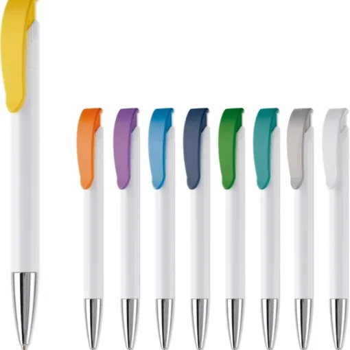 Gift Campaign Penna in plastica bianca con dettagli sul pulsante> Penne Di Plastica
