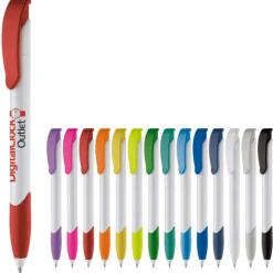 Gift Campaign Penna in plastica bianca con clip ad arco colorata e inchiostro blu></noscript> Penne Di Plastica