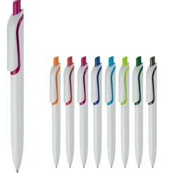 Gift Campaign Penna in plastica bianca con pulsante in colori vivaci fatta in EU><noscript><img width=