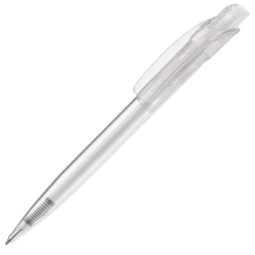 Gift Campaign Penna in plastica trasparente con pulsante squadrato e inchiostro blu> Penne Di Plastica
