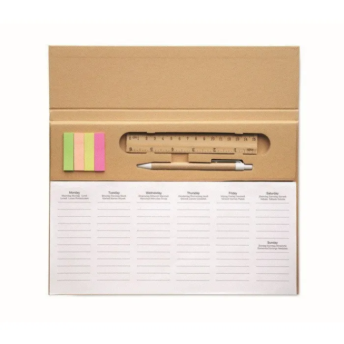 Gift Campaign Piccolo planner settimanale con penna blu, righello e segnapagina> Post-It E Memo