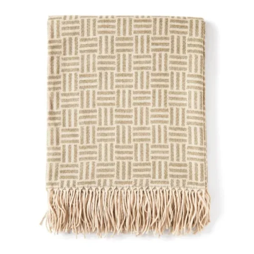 Gift Campaign Plaid jacquard con logo, motivo geometrico e frange Geometric Comfort> Coperte