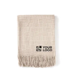 Gift Campaign Plaid jacquard con logo, motivo geometrico e frange Geometric Comfort></noscript> Coperte