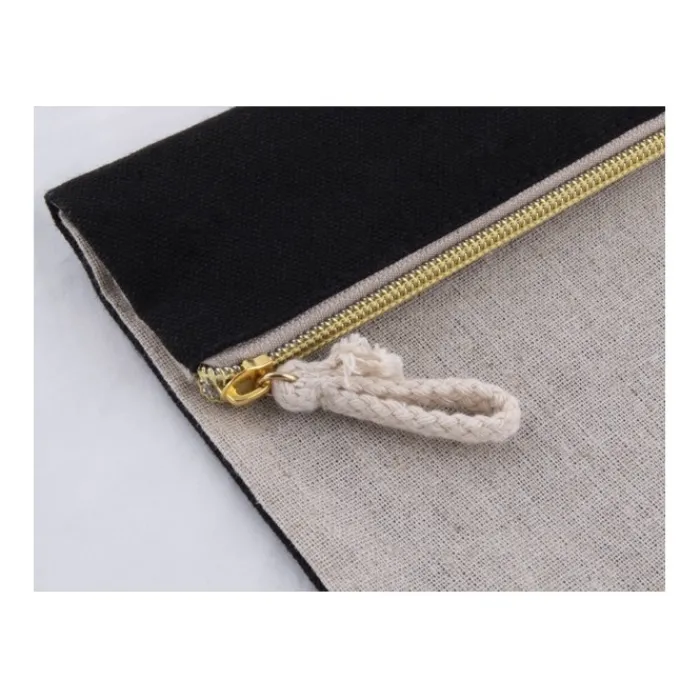 Gift Campaign Pochette bicolore in cotone 280g/m2 e juta 180g/m2 con cerniera dorata> Pochette Personalizzate