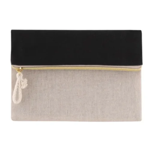Gift Campaign Pochette bicolore in cotone 280g/m2 e juta 180g/m2 con cerniera dorata> Pochette Personalizzate