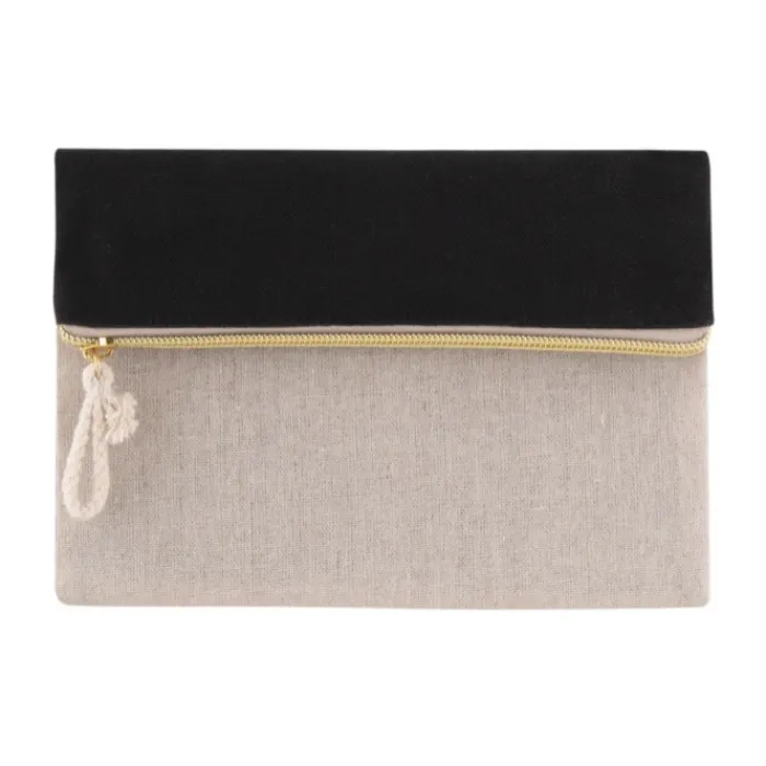 Gift Campaign Pochette bicolore in cotone 280g/m2 e juta 180g/m2 con cerniera dorata> Pochette Personalizzate