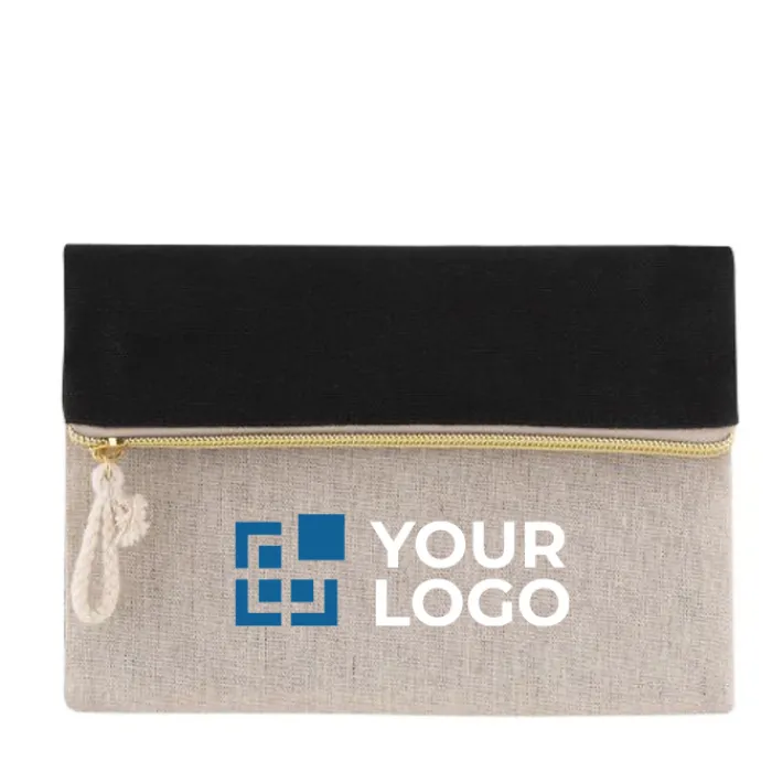 Gift Campaign Pochette bicolore in cotone 280g/m2 e juta 180g/m2 con cerniera dorata> Pochette Personalizzate
