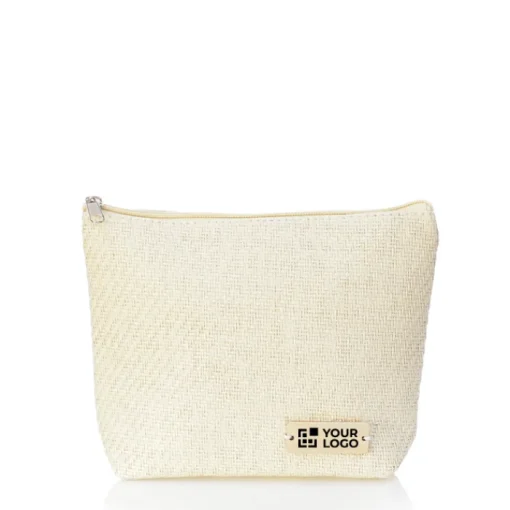 Gift Campaign Pochette con logo in materiale sintetico con placca in legno Trip> Pochette Personalizzate
