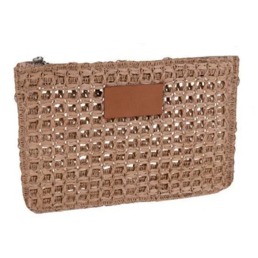 Gift Campaign Pochette in carta rafia con etichetta in pelle personalizzabile> Pochette Personalizzate