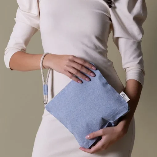 Gift Campaign Pochette in cotone riciclato con manico in corda da 320 g/m2> Pochette Personalizzate