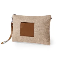 Gift Campaign Pochette in iuta con dettaglio centrale e laccetto in ecopelle> Pochette Personalizzate