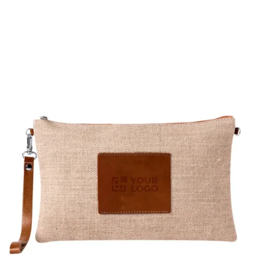 Gift Campaign Pochette in iuta con dettaglio centrale e laccetto in ecopelle> Pochette Personalizzate