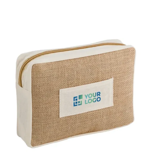 Gift Campaign Pochette in juta con piccola tasca frontale in cotone personalizzabile> Pochette Personalizzate