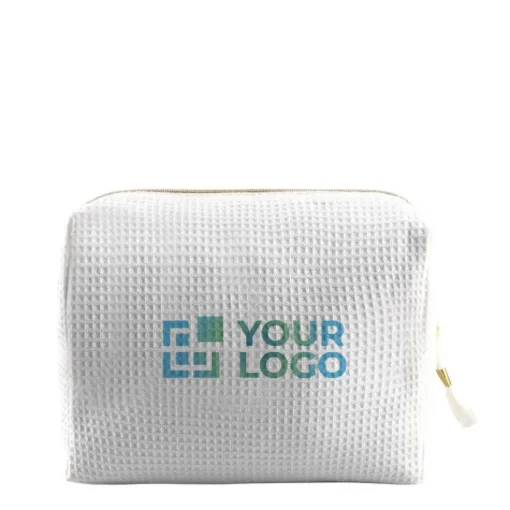 Gift Campaign Pochette in morbido cotone waffle da 240 g/m2 con cerniera dorata> Pochette Personalizzate