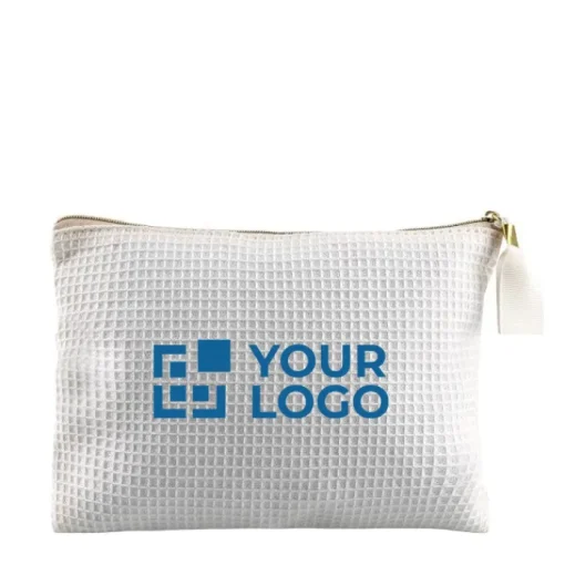 Gift Campaign Pochette in morbido cotone waffle da 240 g/m2 con cerniera dorata> Pochette Personalizzate