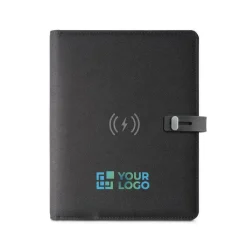 Gift Campaign Portablocco con logo A5 caricatore wireless e tasca smartphone Charger></noscript> Portadocumenti Personalizzati