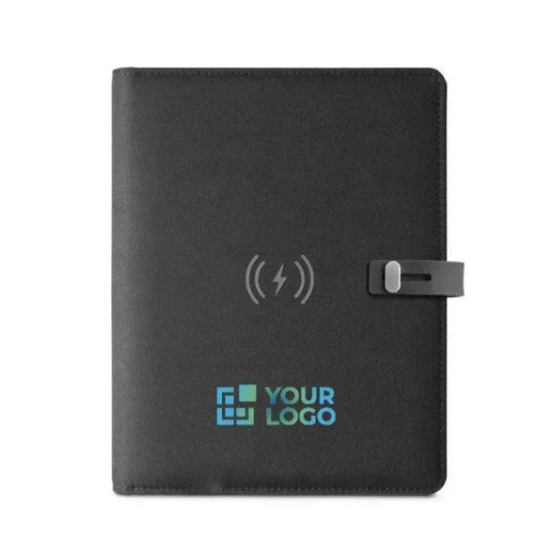 Gift Campaign Portablocco con logo A5 caricatore wireless e tasca smartphone Charger> Portadocumenti Personalizzati