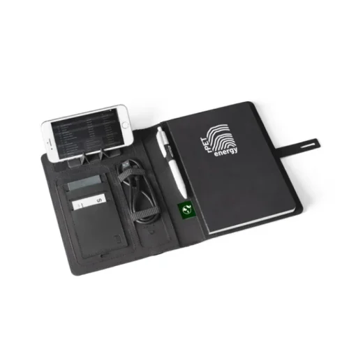 Gift Campaign Portablocco con logo A5 caricatore wireless e tasca smartphone Charger> Portadocumenti Personalizzati