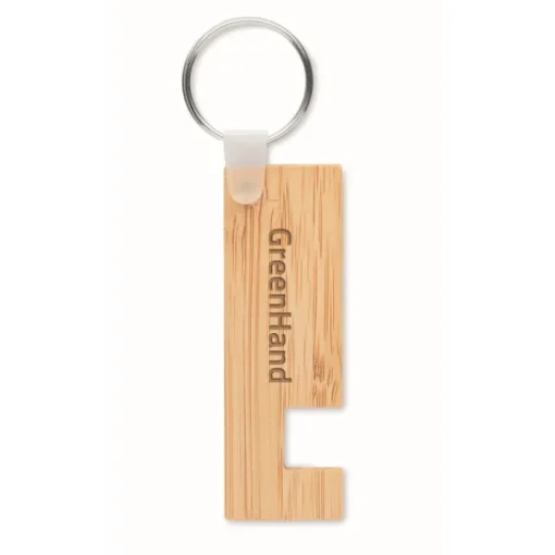 Gift Campaign Portachiavi aziendale in bambù con supporto smartphone Phone Support> Portachiavi In Legno