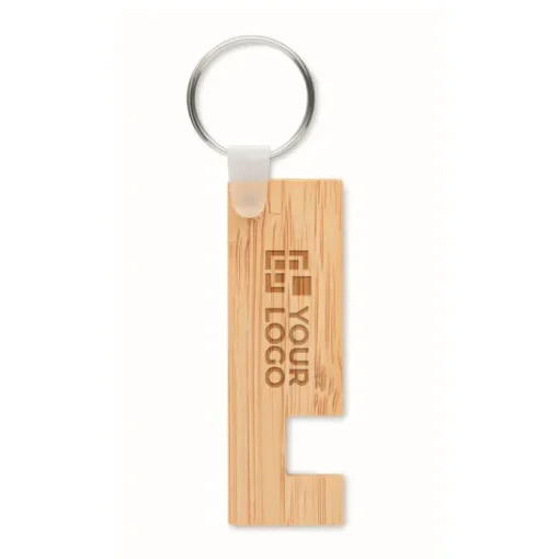 Gift Campaign Portachiavi aziendale in bambù con supporto smartphone Phone Support> Portachiavi In Legno
