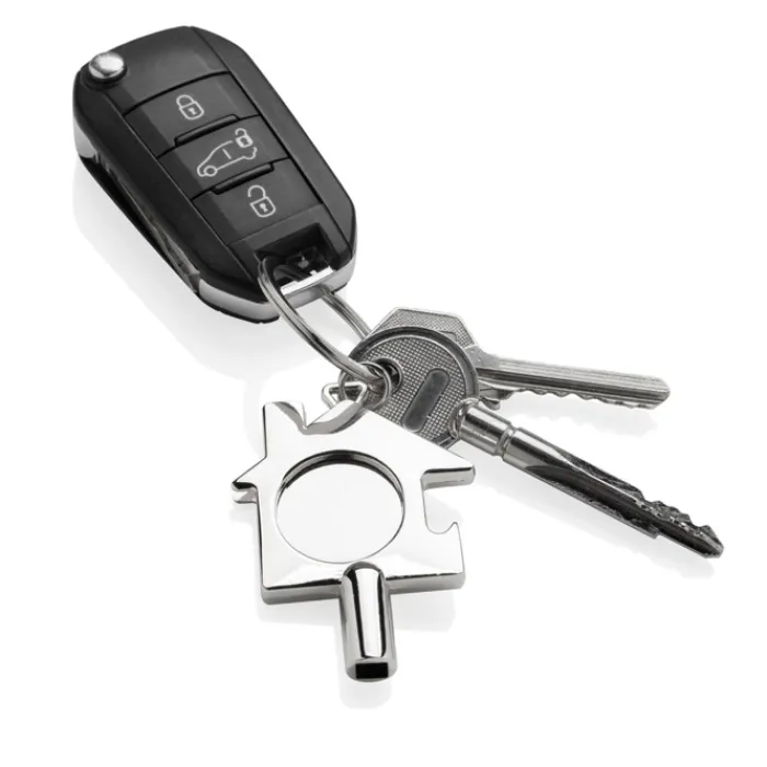 Gift Campaign Portachiavi con chiave di sfiato gettone e apribottiglie in zinco RCS> Portachiavi In Metallo