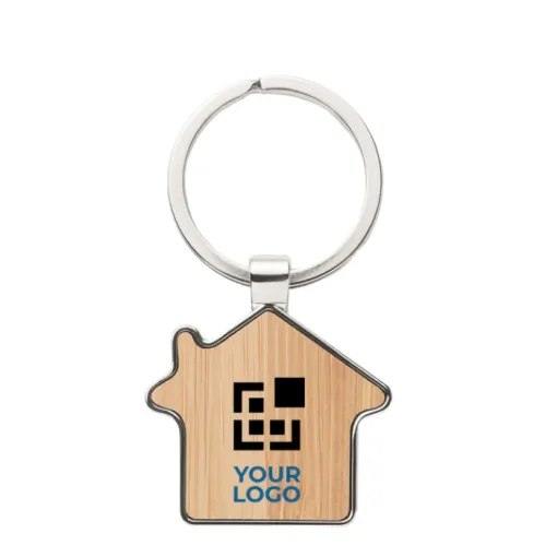 Gift Campaign Portachiavi con logo a forma di casa in bambù e lega di zinco Bamboo Home> Portachiavi In Legno