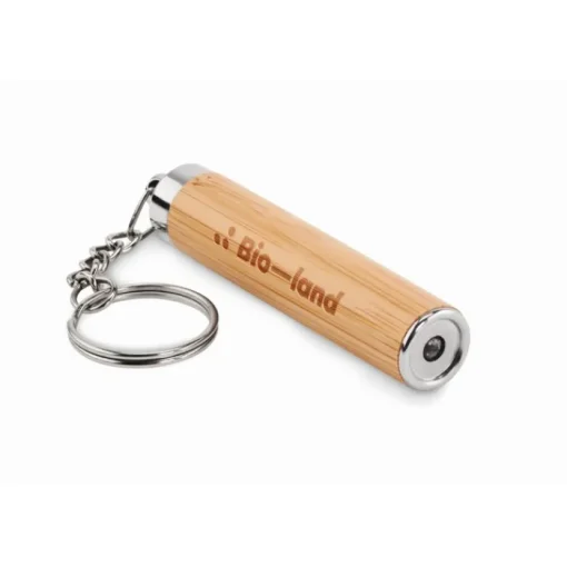 Gift Campaign Portachiavi di bambù con torcia LED e batterie incluse> Torce