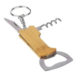 Gift Campaign Portachiavi in bambù con apribottiglie, coltellino e cavatappi></noscript> Portachiavi Apribottiglie