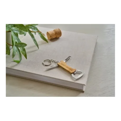 Gift Campaign Portachiavi in bambù con apribottiglie, coltellino e cavatappi> Portachiavi Apribottiglie