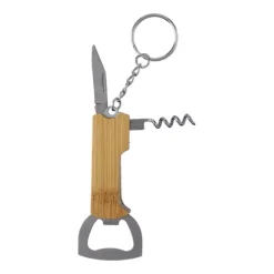 Gift Campaign Portachiavi in bambù con apribottiglie, coltellino e cavatappi></noscript> Portachiavi Apribottiglie
