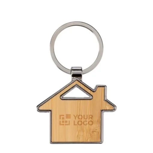 Gift Campaign Portachiavi in bambù e lega di zinco a forma di casa personalizzabile> Portachiavi In Legno