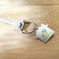 Gift Campaign Portachiavi personalizzato in metallo a forma di casa e anello Aluhome></noscript> Portachiavi In Metallo
