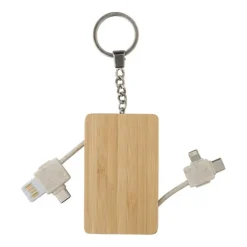 Gift Campaign Portachiavi promozionale in bambù con cavetti di ricarica nascosti> Portachiavi In Legno