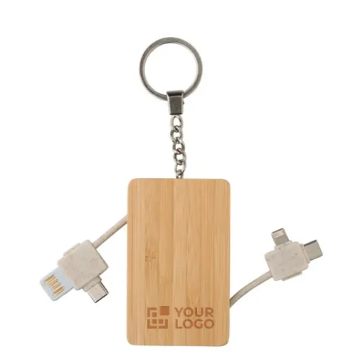 Gift Campaign Portachiavi promozionale in bambù con cavetti di ricarica nascosti> Portachiavi In Legno