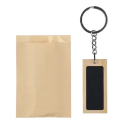 Gift Campaign Portachiavi rettangolare in bambù con superficie nera personalizzabile><noscript><img width=