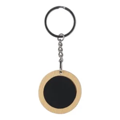 Gift Campaign Portachiavi rotondo in bambù con superficie nera personalizzabile> Portachiavi In Legno