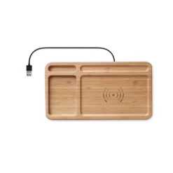 Gift Campaign Portaoggetti da tavolo in bambù con caricatore wireless da 5W Tidy> Caricabatterie|Gadget Per L'Ufficio