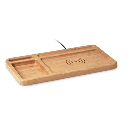 Gift Campaign Portaoggetti da tavolo in bambù con caricatore wireless da 5W Tidy> Caricabatterie|Gadget Per L'Ufficio