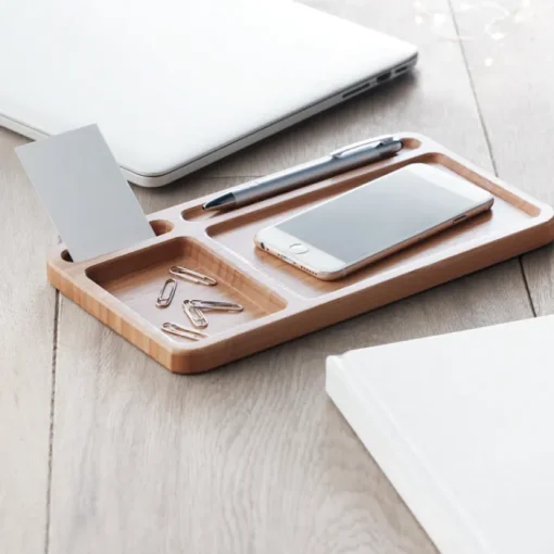 Gift Campaign Portaoggetti da tavolo in bambù con caricatore wireless da 5W Tidy> Caricabatterie|Gadget Per L'Ufficio