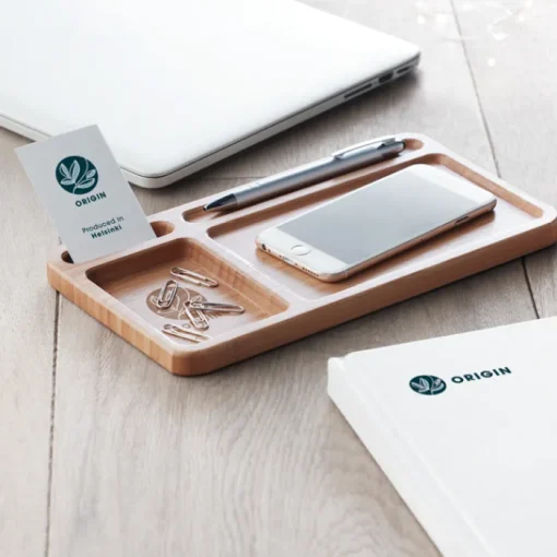 Gift Campaign Portaoggetti da tavolo in bambù con caricatore wireless da 5W Tidy> Caricabatterie|Gadget Per L'Ufficio