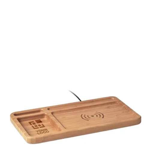 Gift Campaign Portaoggetti da tavolo in bambù con caricatore wireless da 5W Tidy> Caricabatterie|Gadget Per L'Ufficio